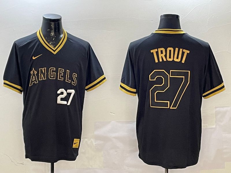 Men Los Angeles Angels #27 Trout Black Gold Game 2025 Nike MLB Jersey style 2->los angeles angels->MLB Jersey